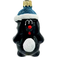 Bombka choinkowa szklana: Krecik w czapce Świętego Mikołaja: niebieski