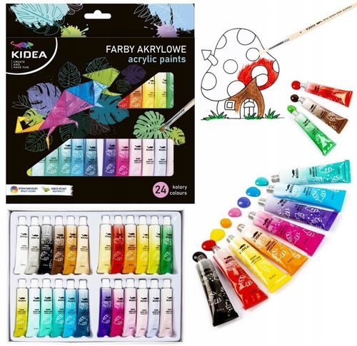Farby akrylowe Kidea 24 szt. x 6 ml WYSOKIE KRYCIE niezwykle wydajne szkoły na Arena.pl