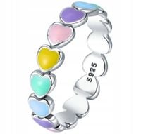 pierścionek kolorowe pastelowe serduszka serca srebro 17mm rozm. 14