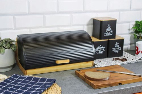 CHLEBAK NA PIECZYWO CHLEB BUŁKI POJEMNIK CZARNY BAMBUS DREWNIANY DUŻY na Arena.pl