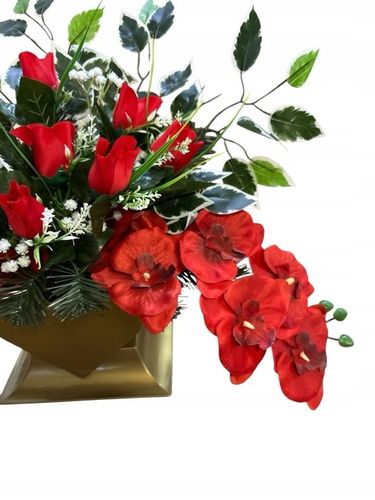 KOMPOZYCJA CMENTARZ STROIK GRÓB BUKIET SZTUCZNY WIĄZANKA SERCE RÓŻE STANPOL na Arena.pl