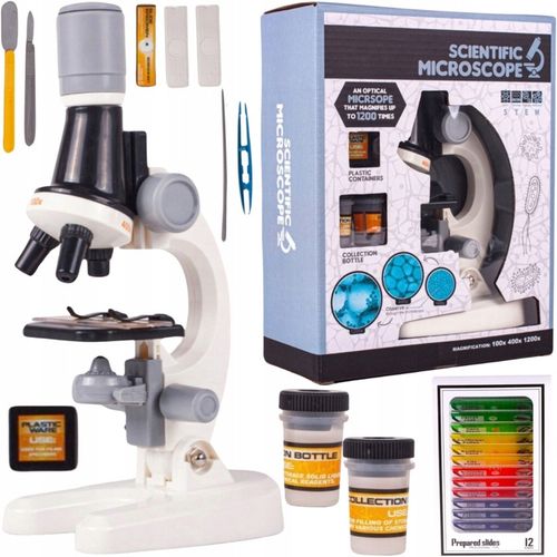 Mikroskop Naukowy Dla Dziecka Szkolny 1200x Prezent ZESTAW PREPARATÓW 24 el na Arena.pl