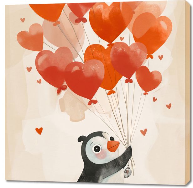 Obraz 100x100cm Pingwinek z Balonami zdjęcie 1