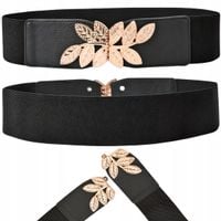 Pasek Damski Elastyczny Czarny Szeroki Do Sukienki Złoty Guma Na Talię