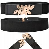 Pasek Damski Elastyczny Czarny Szeroki Do Sukienki Złoty Guma Na Talię