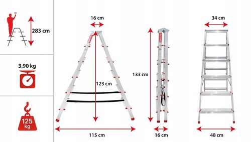 Drabina aluminiowa składana 6 stopniowa 2x6 dwustronna domowa GRATIS na Arena.pl
