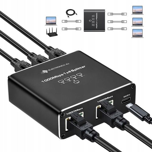 Adapter rozdzielacz mini Switch splitter LAN Ethernet RJ45 4xRJ45 1000M 1GB na Arena.pl