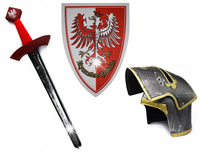 ZESTAWRYCERZ MIECZ HEŁM TARCZA DREWNIANA RYCERZA PRZEBRANIE DLA DZIECKA