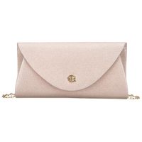beżowa, brokatowa kopertówka damska wykonana z tkaniny syntetycznej,