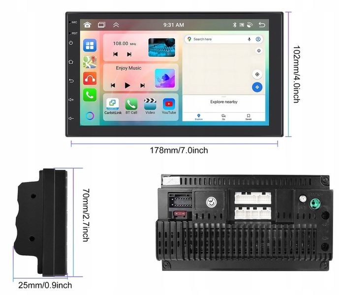 RADIO SAMOCHODOWE 2 DIN ANDROID AUTO CARPLAY 4GB/64GB ANDROID 13 RDS DSP zdjęcie 3