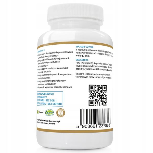 WITAMINA B12 METYLOKOBOLAMINA 1000µg WEGE 2x120kap zdjęcie 2