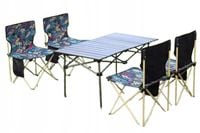 SKŁADANY STOLIK TURYSTYCZNY OGRODOWY 95*52*50 CM CZARNY + 4 KRZESŁA KWIATY