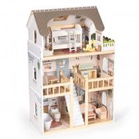 DREWNIANY DOMEK DLA LALEK 3 PIĘTRA 5 POKOI 15 MEBELKÓW ECOTOYS