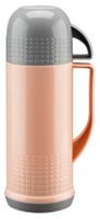 Termos plastikowy szklany wkład MOBI 1 l z kubkiem łososiowo-szary
