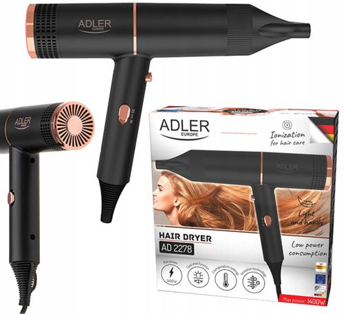 Suszarka Do Włosów Czarna - Lekka i Poręczna 1400W ADLER AD 2278 na Arena.pl