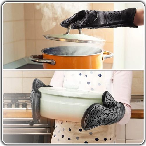 Rękawice KUCHENNE Silikonowe DO Piekarnika Kuchni ŻAROODPORNE 2szt Czarne na Arena.pl