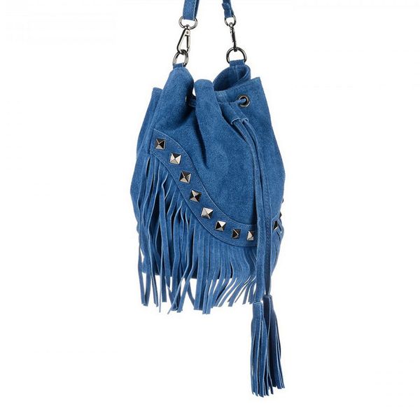 VERA PELLE torebka zamszowa listonoszka boho z ćwiekami V418 czarna zdjęcie 5