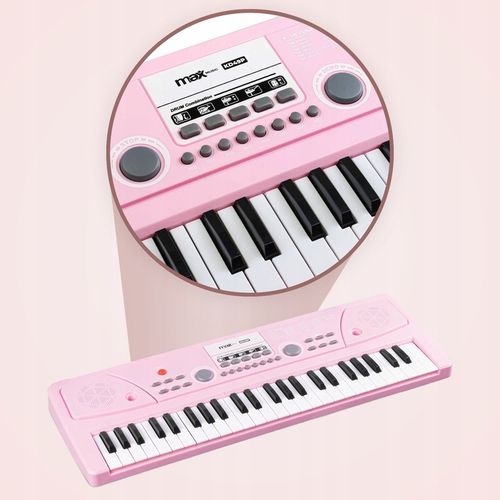 Keyboard dla dziewczynki 49 klawiszy akumulator/ mikrofon KD49P Max różowy na Arena.pl