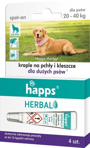Krople na pasożyty pchły i kleszcze dla dużych psów (20-40kg) Happs 4x 4ml na Arena.pl