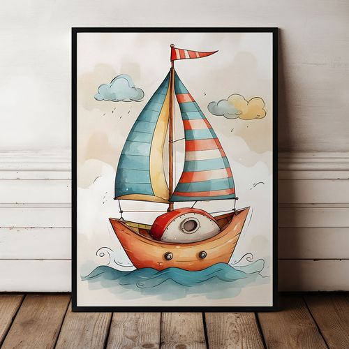 Plakat dla dziecka łódka statek w ramie 61x91 cm w czarnej ramie na Arena.pl