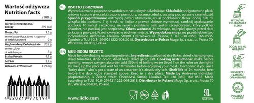 Danie vege. Risotto z grzybami IDLO na Arena.pl