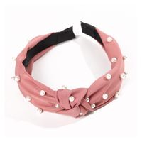 opaska turban z materiału gruba ciemny róż perełki o227cr