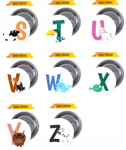 Przypinki buttony LITERKI DLA DZIECI - Z na Arena.pl
