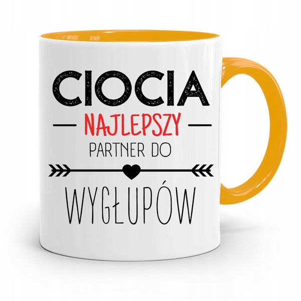 Kubek Żółty Prezent Dla Cioci Najlepszy Partner Z Nadrukiem Ze Zdjęciem zdjęcie 1