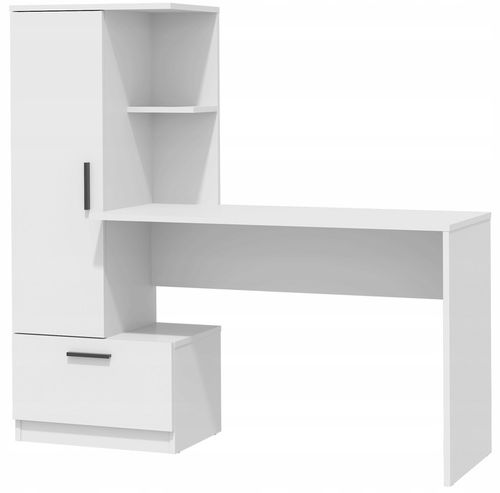 Nowoczesne biurko z regałem REGI BIAŁY REGAŁ BIURKO SZUFLADA UCHWYTY na Arena.pl