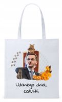 Mateusz Morawiecki Pis Torba Eco Biała Shopper Z Nadrukiem Ze Zdjęciem