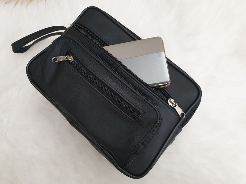 SASZETKA męska skórzana do ręki na dokumenty polska E006 czarna zdjęcie 8