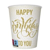 Kubeczki papierowe Happy Birthday To You biało-złote, 8 szt.