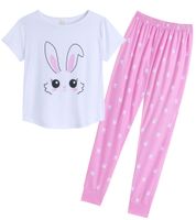 Damska Piżama Dwuczęściowa Długie Spodnie Biało Różowa Rozmiar 42 Wygodna