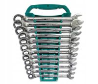 Zestaw 12 kluczy płasko-oczkowych z grzechotką na panelu seria black SATA