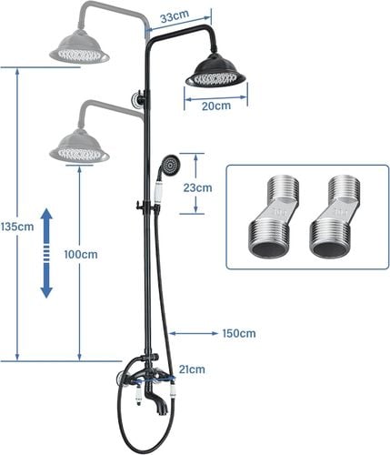 System prysznicowy Sugu czarny z ruchomym ramieniem i wężem 150 cm na Arena.pl