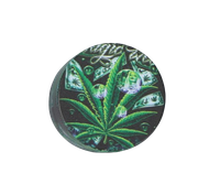 Crusher z Zielonym Liściem Marihuany Otoczony Banknotami z Listkami Ganji