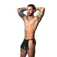 male power jock skirt l/xl czarny skorzany efekt z elementami metalowymi