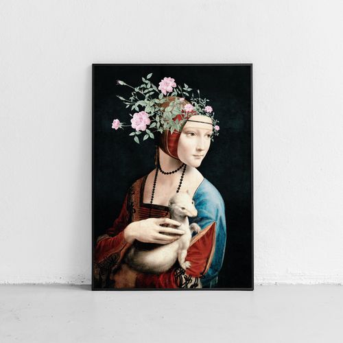 Plakat dama z łasiczką da Vinci 21x30 cm w czarnej ramie na Arena.pl