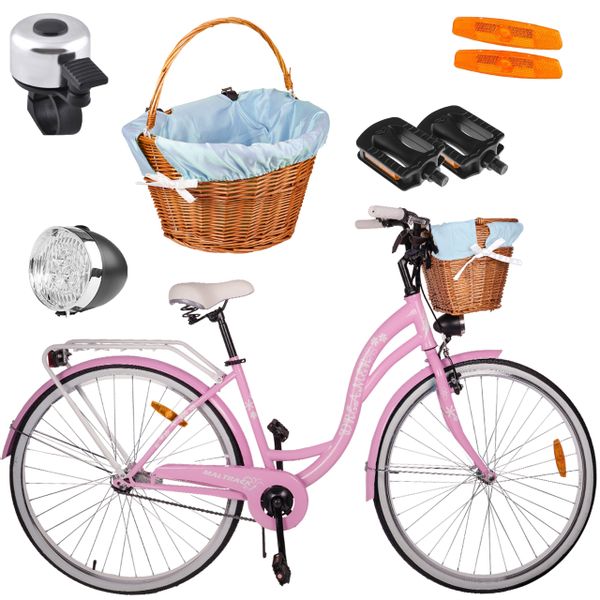 Rower Miejski MalTrack Citybike Dreamer 1-speed Pink 28" + Koszyk Niebieski zdjęcie 1