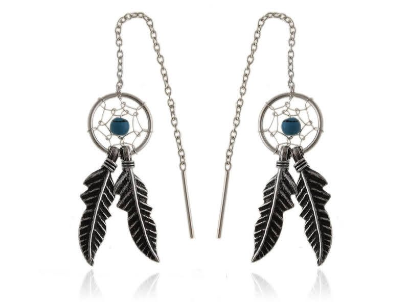 PRZEWLEKANE SREBRNE KOLCZYKI ŁAPACZ SNÓW DREAM zdjęcie 1