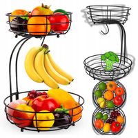 KOSZ NA OWOCE I WARZYWA Koszyk Stojak Piętrowy Czarny Dwupoziomowy METALOWY