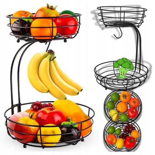 KOSZ NA OWOCE I WARZYWA Koszyk Stojak Piętrowy Czarny Dwupoziomowy na Arena.pl