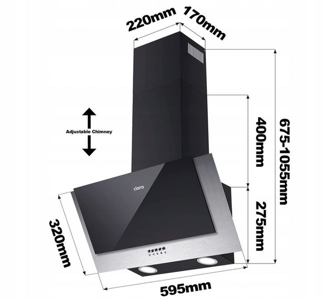 Ciarra CBCB6736C okap naścienny 60 cm, 380 m³/h, oświetlenie LED, 2 filtry zdjęcie 11