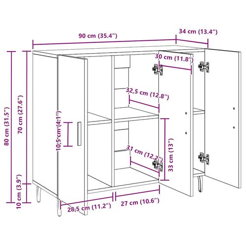 Bufet Czarny 90 x 34 x 80 cm Materiał drewnopochodny na Arena.pl