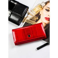 skórzany, czerwony portfel damski na zatrzask z systemem rfid - peterson