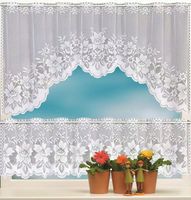 Kurtynka z koronką w kwiaty,wzór na szydełku,para draperii,160x30+160x60 cm