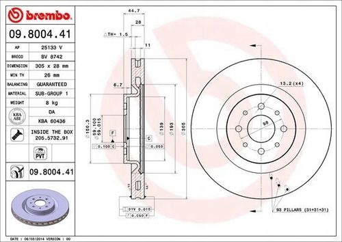 TARCZA HAM PRZOD 305X28 V BREMBO na Arena.pl