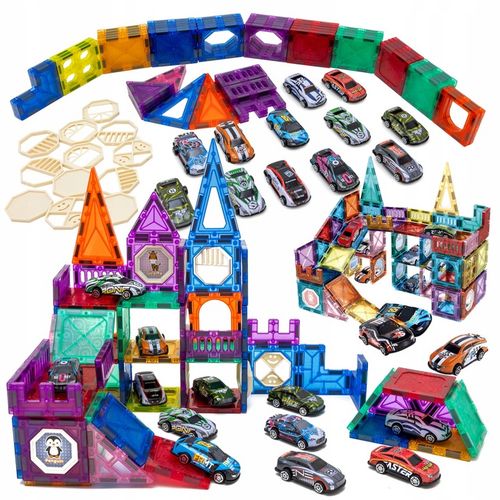 Klocki magnetyczne konstrukcyjne ZESTAW XXL 82 el. tor samochodowy 12 AUT na Arena.pl