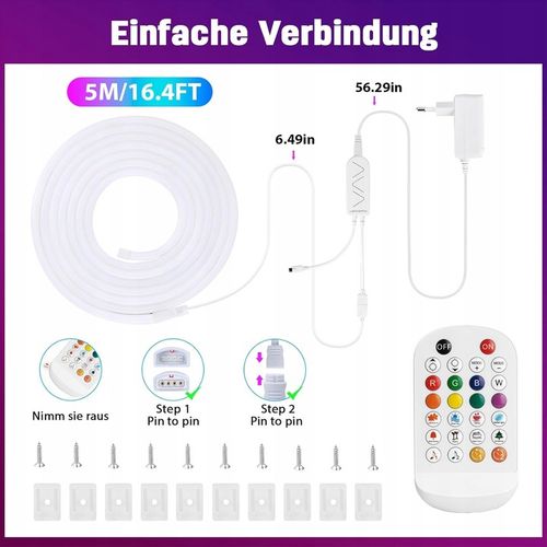 5m Taśma LED RGBIC NEON FLEX 5050 Aplikacja Bluetooth Pilot Zasilacz na Arena.pl