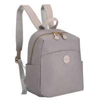 szary plecak damski z nylonu i skóry ekologicznej z kieszonką zewnętrzną